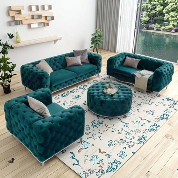7 Seater Green Velvet Sofa
