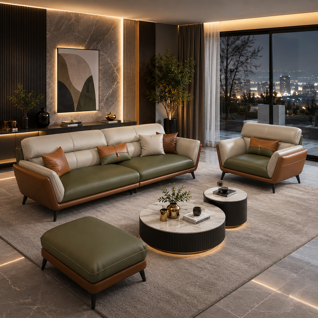 Modek Luxe 5 Seater Leather Sofa Set (3+1+1)