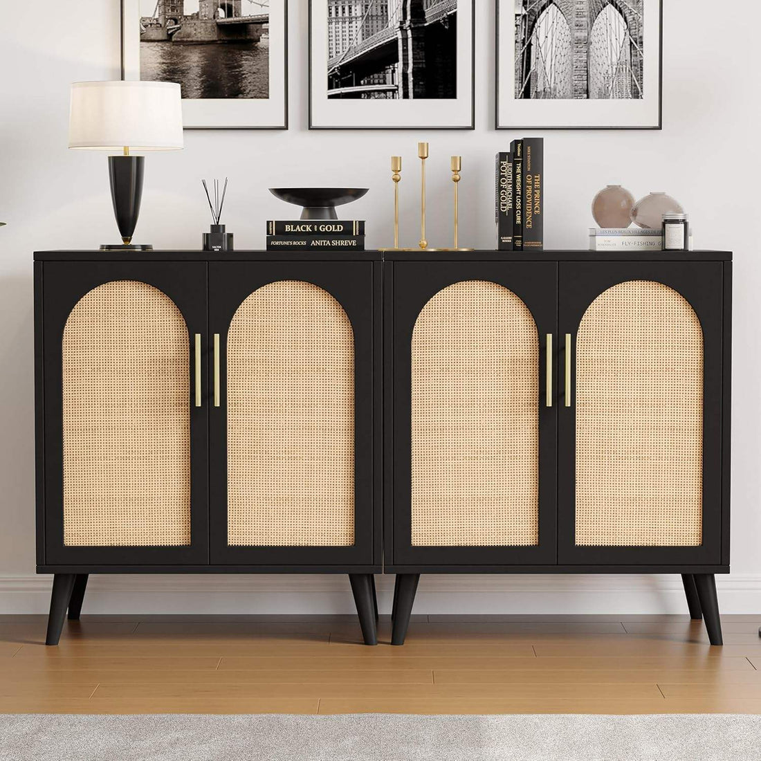 Noir Rattan Buffet Cabinet