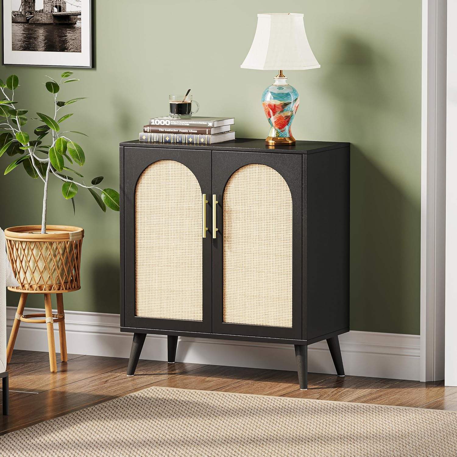 Noir Rattan Buffet Cabinet