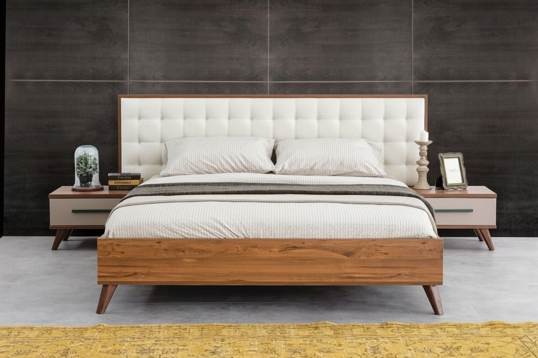 Luxury MDF Bed with Leather Tufted Headboard