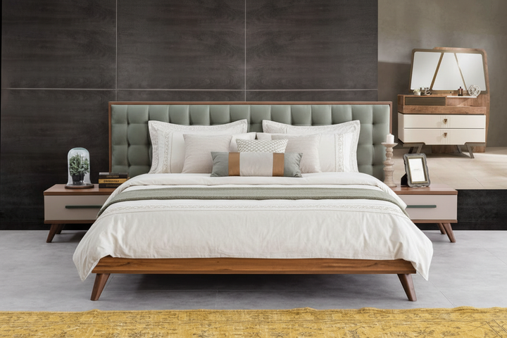 Luxury MDF Bed with Leather Tufted Headboard