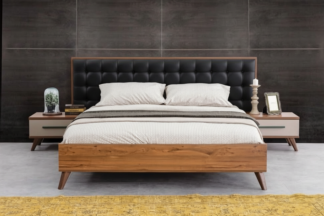 Luxury MDF Bed with Leather Tufted Headboard