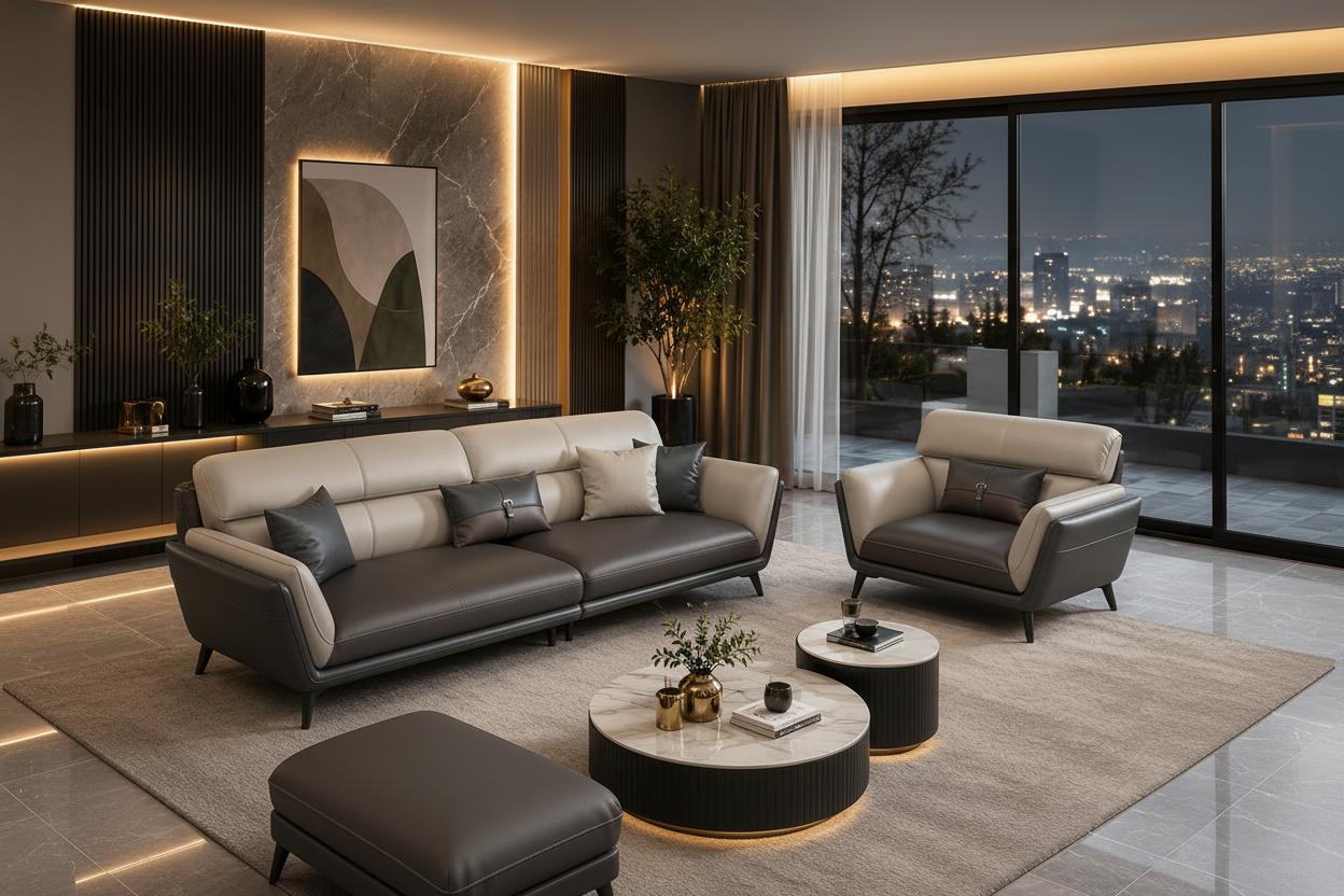 Modek Luxe 5 Seater Leather Sofa Set (3+1+1)