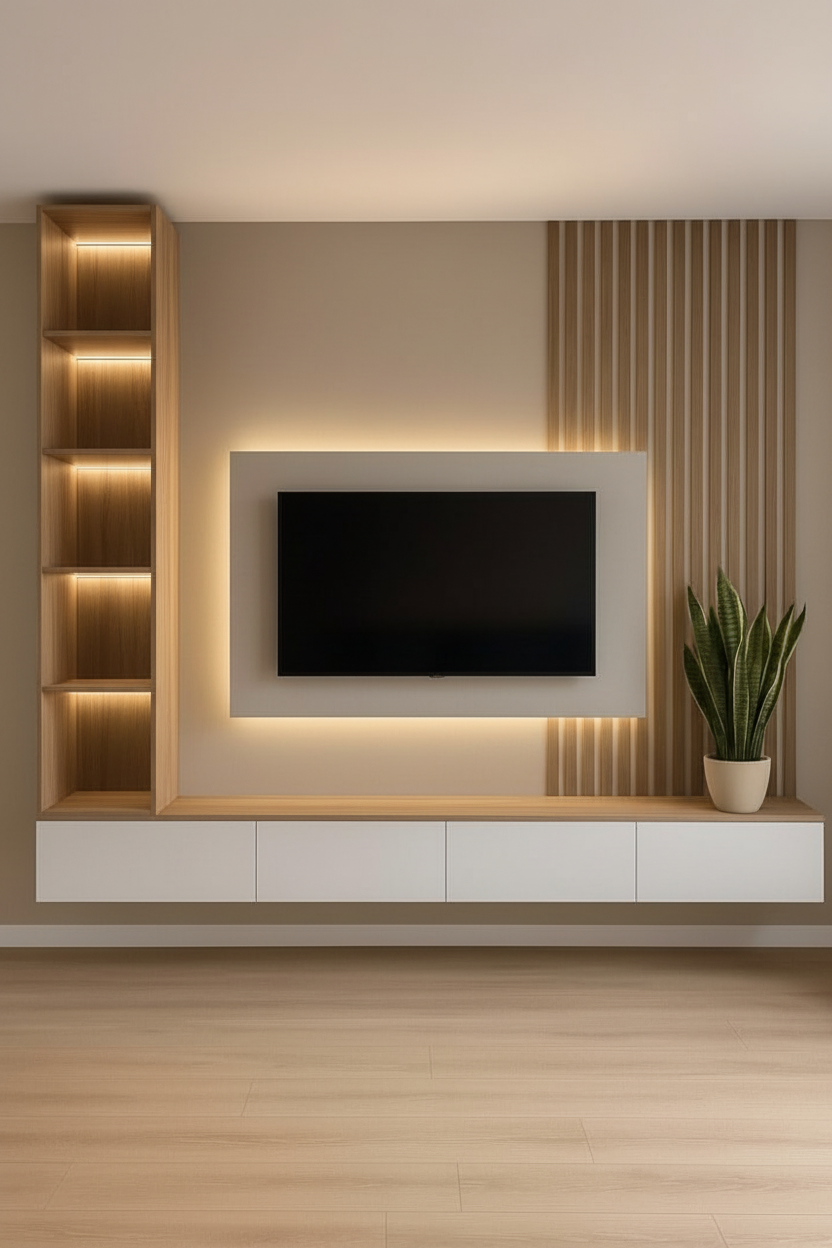 Modern TV Unit with Vertical Slat Panel