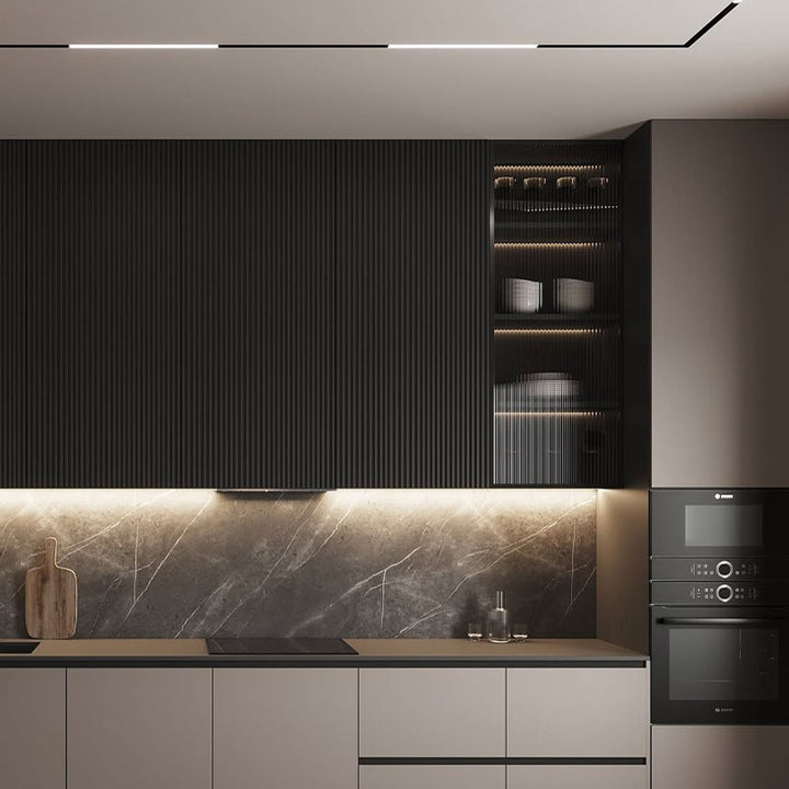Contemporary Taupe Black Kitchen