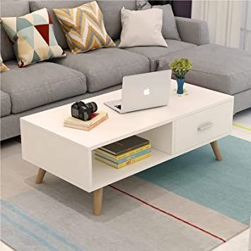 Modern White Center Table with Storage - Scandinavian Style