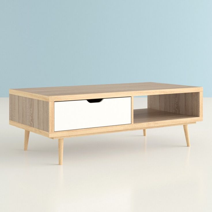 Wooden Center Table with Drawer - Natural Finish