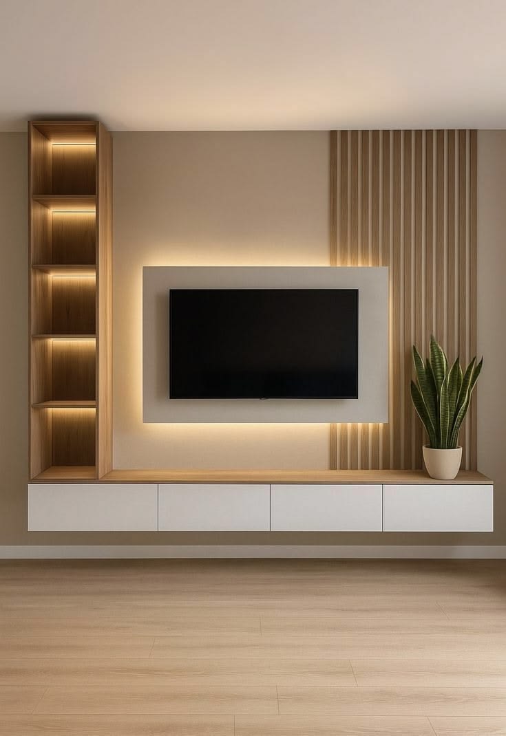 Modern TV Unit with Vertical Slat Panel