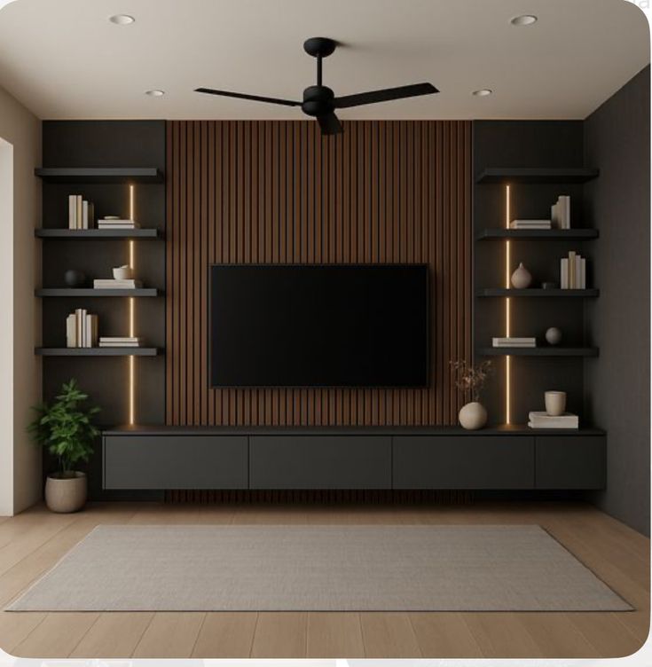 Modern TV Unit with Vertical Slat Panel