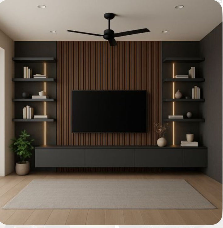 Modern TV Unit with Vertical Slat Panel