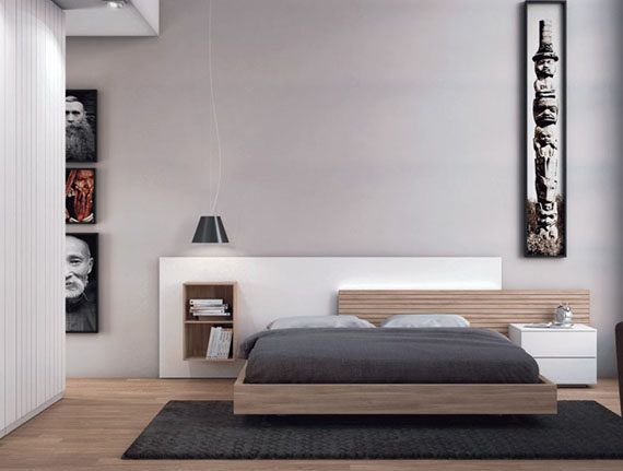 Modek Zen Bed — Minimalist Floating Platform with Oak Slat Headboard